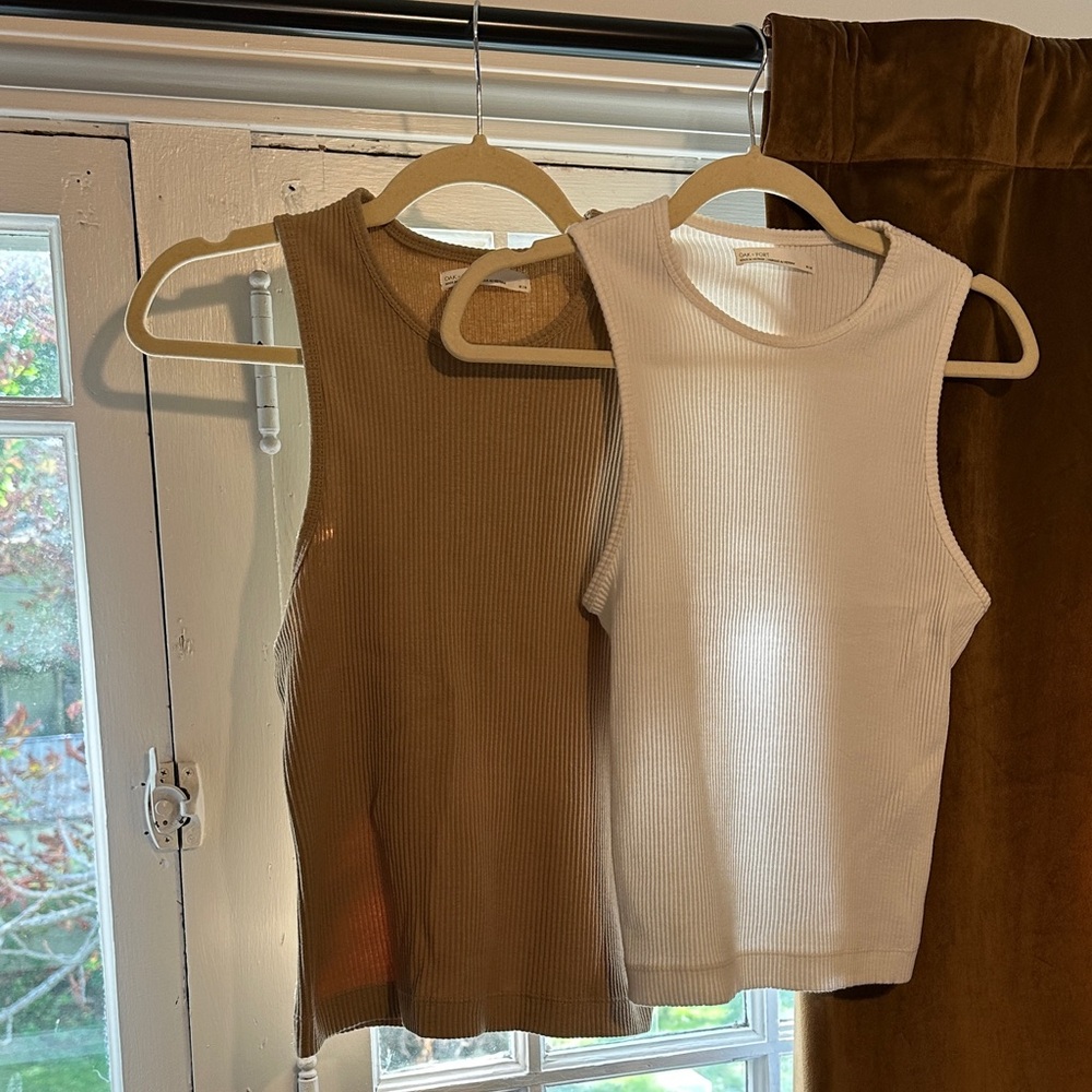 OAK + FORT Ribbed Tank Tops - Brown and White
